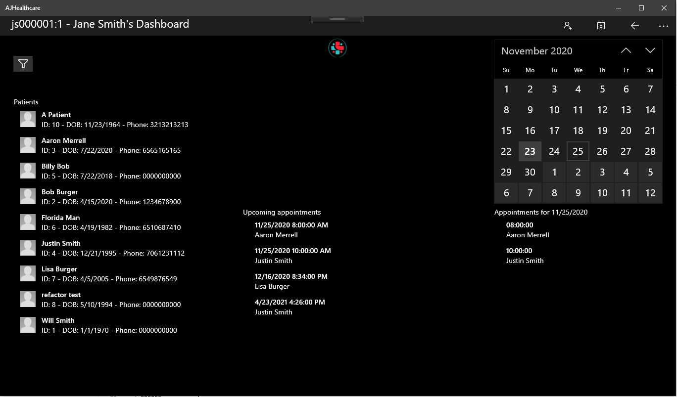 AJ Healthcare application home screen